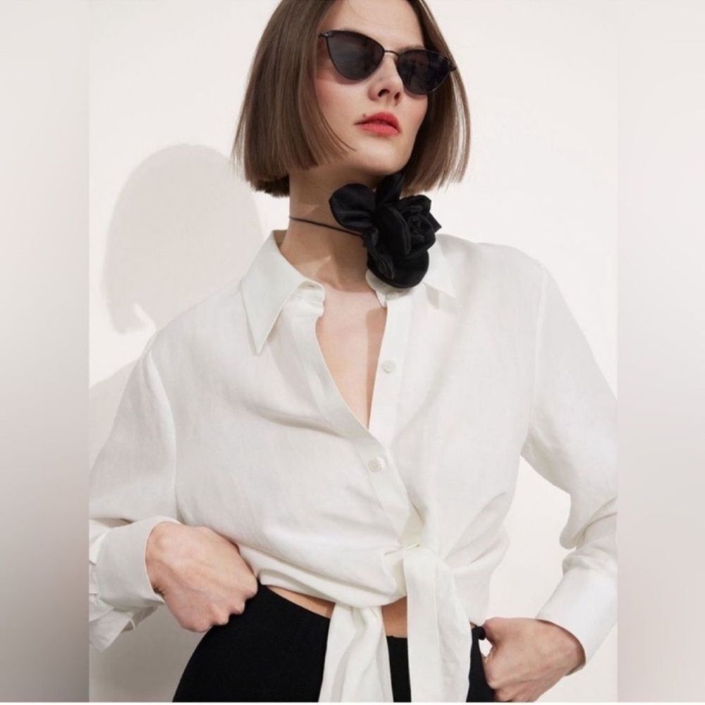 & OTHER STORIES Linen Blend Tie-Front Shirt Blouse